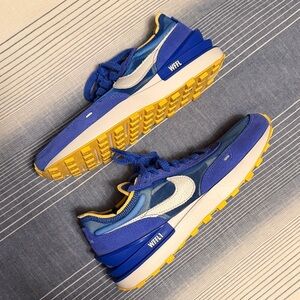 Nike By You Men’s Custom Waffle One   Blue and Yellow Sneakers